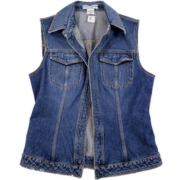 DOLCE & GABBANA Vintage 90's Distressed Denim Blue Jean Casual Jacket - Picture 10 of 11